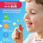 Vitamin D3 K2 Gummies for Kids + Calcium, Magnesium, Zinc, Phosphorus, Vitamin C, Kids Multivitamin D3 & K2 Supplement for Bṏne Health, Calcium Absorption, Focus & Immunity, Non GMO, Sugar Free, 60Cts