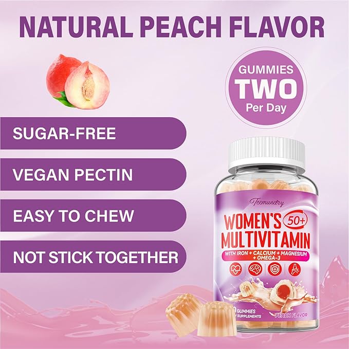 Multivitamin Gummies for Women 50 Plus - with Omega 3, Coenzyme Q10, Iron, Calcium, Zinc, Vitamin A, C, D3, E, K2, B Complex, Folate - Multi Vitamins & Minerals for Energy, Beauty, Immune, Sugar Free