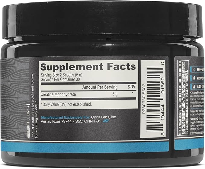 ONNIT Creatine Monohydrate Powder, IGEN™ Non-GMO Tested – 5g Premium Creatine for Muscle Strength, Power & Lean Mass, Supports Brain Health & Cellular Energy, Unflavored, 30 Servings, 5.29 oz 2-Pack