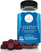 Sunergetic Premium Black Elderberry Gummies – Black Elderberry with Vitamin C & Zinc – Helps Support Immune System – Great Tasting Sambucus Elderberry Gummies – Raspberry Flavored – 90 Gummies