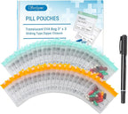 Serfeymi 48 Pcs Pill Pouch Bags for Travel Reusable Plastic Bags 3x3 Inch 12 mil (Double Sided) Translucent Zippered Pill Pouches for Medicine with Slide Lock & Writable Label, 1Pc Marker-Green+Yellow