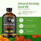 SVA Rosehip Seed Oil Organic - 4 Fl Oz – 100% Natural Cold Pressed Organic Rosehip Oil - for Face, Skin Care, Hair Care, Scalp Massage & Body Massage – Carrier Oil with Dropper