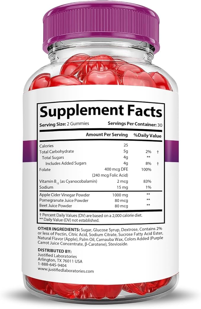 Justified Laboratories (2 Pack Fast Ripped Keto ACV Apple Cider Vinegar Formulated with Pomegranate Beet Juice Powder B12 Vegan Non GMO 120 Gummies