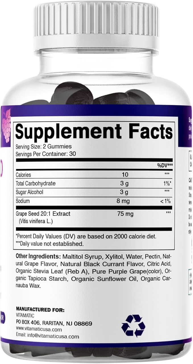 Vitamatic Grape Seed Extract Gummies – Plant-Based Botanical Extract – Natural Grape & Black Currant Flavor – Vegan, Non-GMO – Herbal Supplement – 60 Gummies - 2 Pack