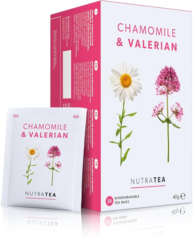 NutraTea Chamomile & Valerian Tea - Bedtime and Night Time Tea - 20 Individually Wrapped Bags (1 Pack)