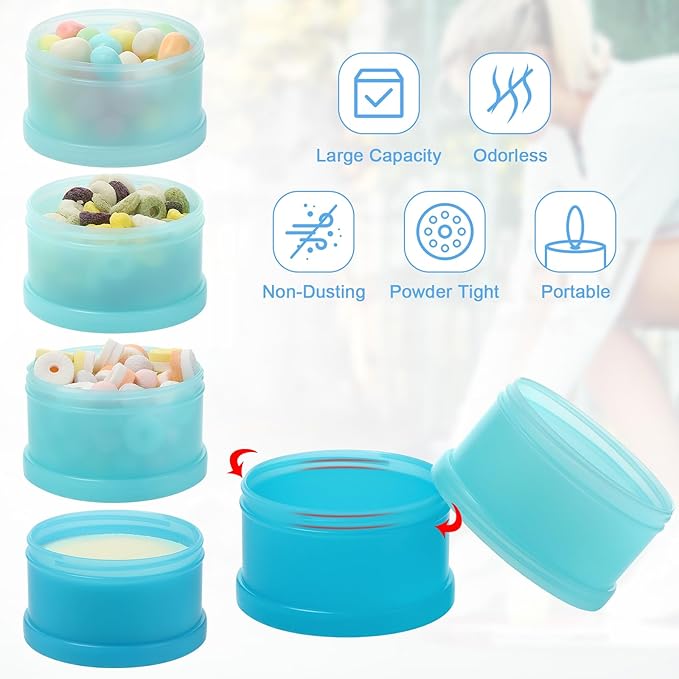 Accmor 2 Pcs Protein Powder Container to Go with Funnels Stand, 4 Compartments Stackable Protein Powder Dispenser for Workout, Fitness, Travel
