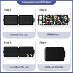 Foldable & Portable Pill Organizer 2 Times A Day with Extra Compartments - Etched Labels - Weekly 7 Day AM PM Medicine Box, Week Daily Travel Pill Case Holder Dispenser for Vitamin, Supplement - Black