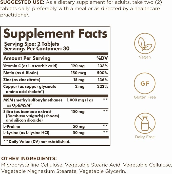 Solgar Skin, Nails & Hair with Biotin - 60 Tablets - with Vitamin C to Promote Healthy Collagen Production - 30 Servings