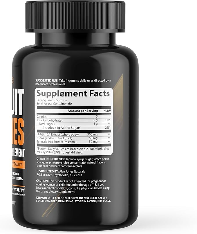 Shilajit Gummies – Men’s Daily Energy & Stamina Booster – Sharper Focus & Strength w/Ashwagandha for Men – Cellular Energy & Performance Supplement – 60 Count
