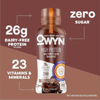 OWYN Only What You Need High Protein Shake, Chocolate Flavored, 26g Protein, 0g Sugar, 3g Fiber, Dairy Free, Plant Based Protein Drink, 12 Count