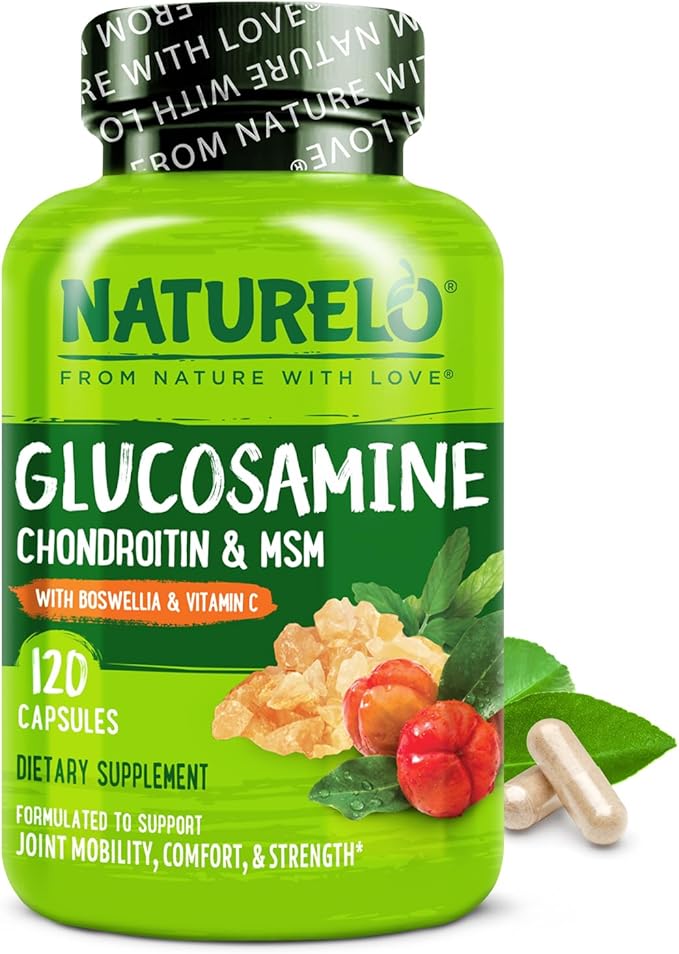 NATURELO Glucosamine Chondroitin MSM with Boswellia and Vitamin C - Supplement for Joint Comfort, Mobility, and Strength - 120 Capsules