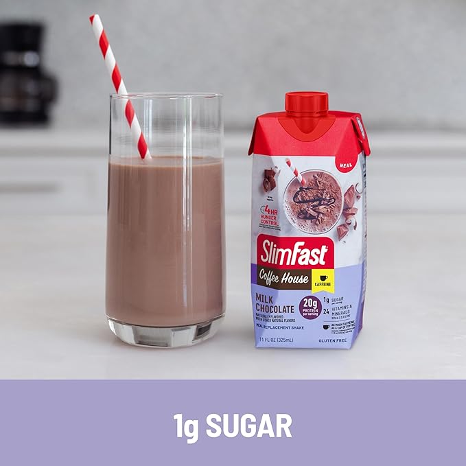 SlimFast Shake,NEW Milk Chocolate- 20g Protein,Meal Replacement Shake Ready to Drink,High-Protein with Low Carb and Low Sugar,24 Vitamins and Minerals,11 Fl Oz,(Pack of 24)