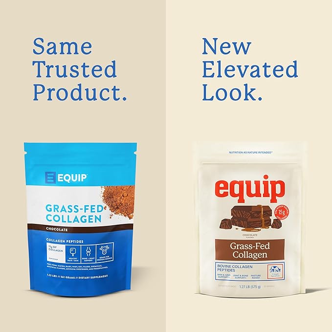 Equip Foods Grass Fed Collagen Powder | Hydrolyzed Bovine Collagen Peptides with Amino Acids | Prime Beef Collagen for Healthy Joints, Skin & Nails | Non-GMO, Paleo Friendly | 30 Servings, Chocolate