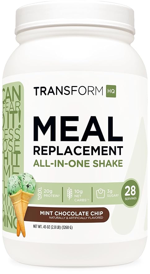 TransformHQ Meal Replacement Shake Powder 28 Servings (Mint Chocolate Chip) - 20G Protein per Serving, Non-GMO