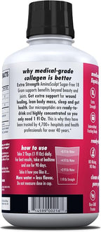 HEALTH DIRECT AminoSculpt Sugar-Free Collagen Supplement - High Potency Medical-Grade Protein for Hair, Skin, Nails & Joints, Grass-Fed, Non-GMO, Liquid Collagen - Tart Cherry - 30 Fl Oz
