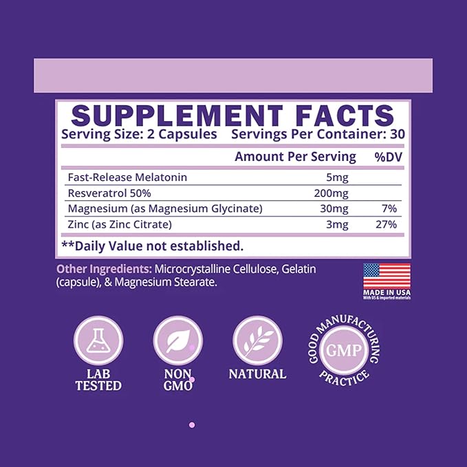 Sleep Supplement - Sleep Medicine for Adults with Melatonin, Resveratrol, Magnesium & Zinc