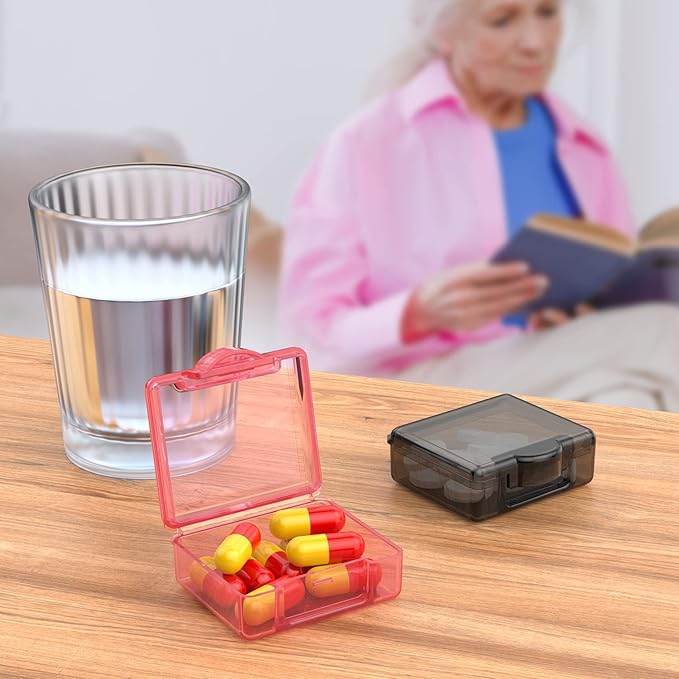 Small Pill Box 8 pcs,Cute Travel Pill Organizer Case Mini Tiny Clear Plastic Storage Containers Portable for Pocket Purse