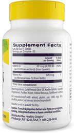 Healthy Origins Vitamin D3 & K2 - Vitamin D3, 50 mcg - Vitamin K2, 200 mcg - Easily Absorbable Vitamin D & Vitamin K Supplements - Non-GMO & Gluten-Free Supplements - 60 Softgels