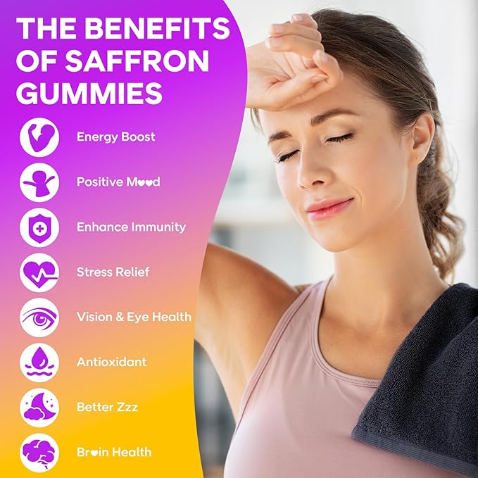 2 Pack Saffron Gummies for Kids & Adults, 10-in-1 Saffron Supplements with 88.5mg Saffron Extract Support Calm Mind & Focus & Zzz, Sugar Free, Pineapple Flavor, 120 Count