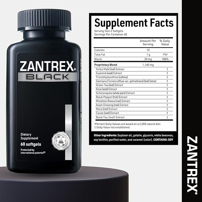 Zantrex Black – Naturally Boost GLP-1 & Metabolism Support | Thermogenic Energy, Weight Management Formula | 120 Count