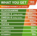 Glucosamine for Dogs w/Chondroitin - Hip & Joint Supplement for Dogs w/Omega-3 Fish Oil - Chondroitin MSM - Advanced Mobility Chews - Joint Pain Relief - Hip & Joint Care - Made in USA (180Ct)
