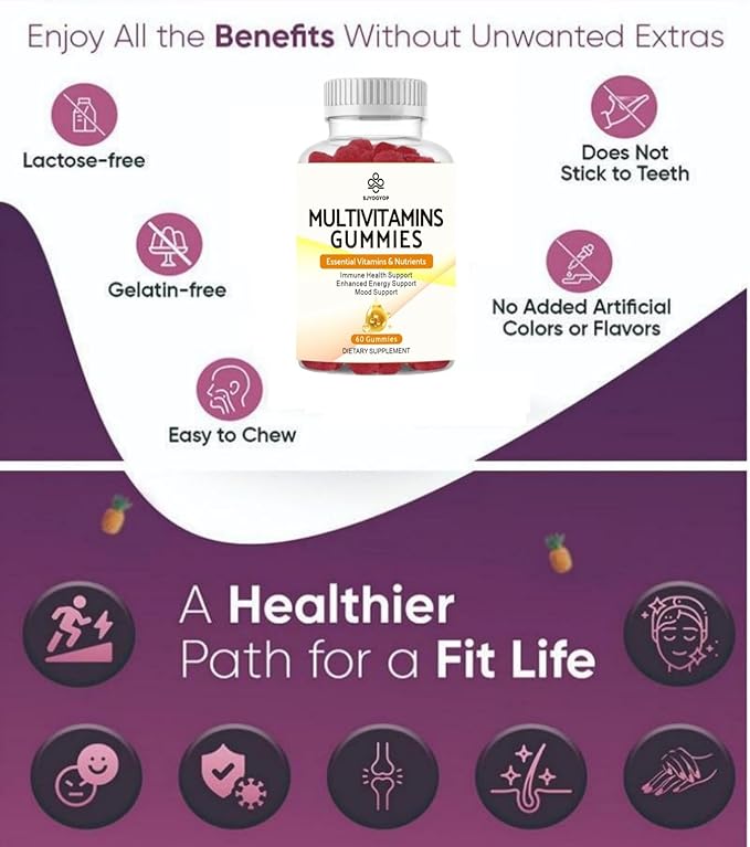 Sugar Free Multi-Vitamin Gummies for Women & Men, Daily Multivitamin/Multimineral Supplement with Vitamin A C D E B6 B12,Folic Acid,Pantothenic Acid,Biotin,Inositol,Iodine,Zinc