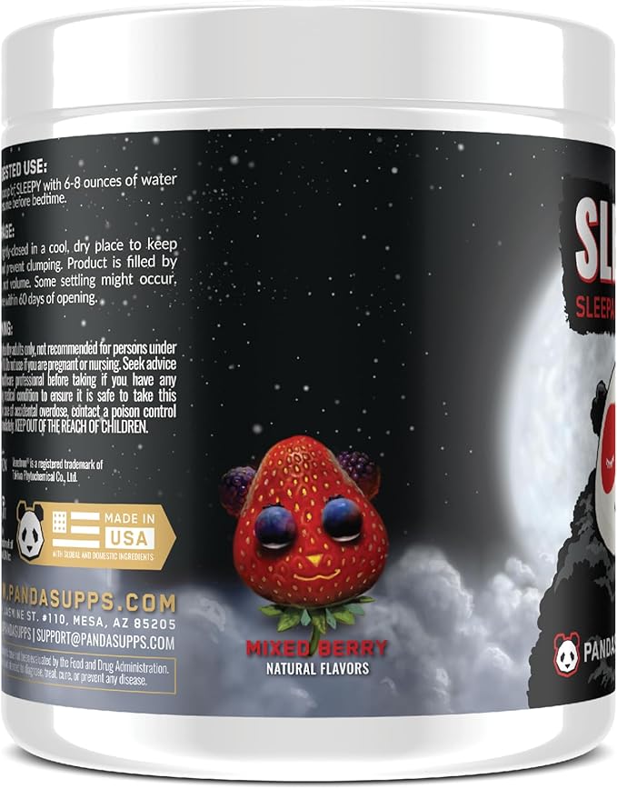 Underground Bio Labs Panda Supps – Sleepy 3.0 Natural Sleep Aid Formula: 5mg Melatonin, 300mg GABA, Chamomile Extract (Mixed Berry) 30 Servings