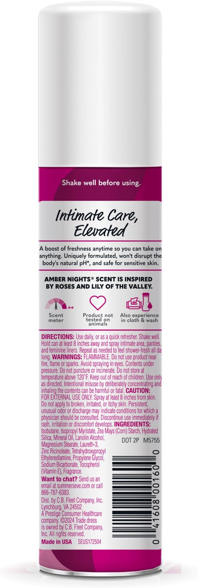 Summer's Eve Amber Nights Daily Feminine Spray with Talc-Free, Odor-Neutralizing and Moisture-Absorbing Formula, 2 Oz