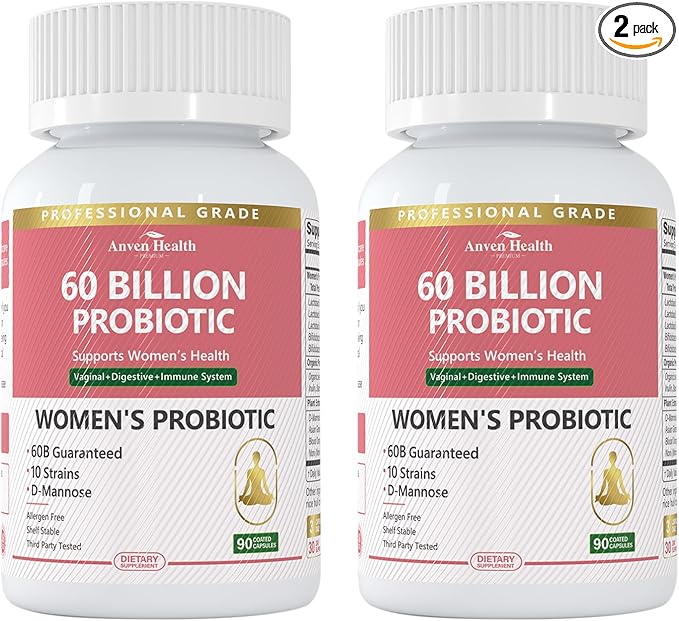 Probiotics and Prebiotics for Women pH Balance & Digestion - 60 Billion Vaginal Probiotic with Cranberry & D-Mannose for Gut, Urinary, Immune Health, Vegan & Non-GMO | 180 Capsules