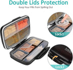 Travel Pill Organizer Large Portable Medication Fullicon Oversize 8 Compartment Pill Box, Vitamin Travel Case Pill Holder - Airtight & Moistureproof (Black)