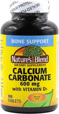 Nature's Blend Calcium Carbonate 600 mg with D3 400 IU 100 Tablets,(Pack of 1), 079854016819