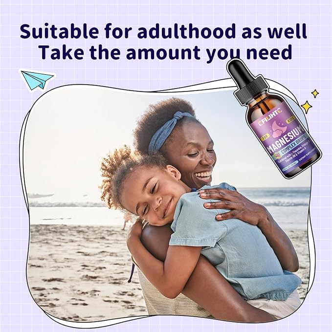 Kids Magnesium Liquid Drops-Magnesium Glycinate Liquid for Kids Supplement-w/L-theanine, Omega-3, Vitamin B6, D3 - for Sleep, Relaxation, Brain, Bones - Grape Flavor, 2 Fl Oz