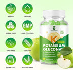 Potassium Gummies 1000mg for Adults & Kids, High Dose Potassium Gluconate Supplement Potassium Gluconate Gummies Support Muscle Cramps Electrolyte Balance, Apple Flavor 60 Count