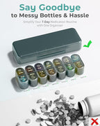 Pillex Pill Organizer 2 Times a Day, AM PM Pill Box 7 Day, Weekly Medicine Organizer with Large Capacity, Travel Pill Case for Medication, Vitamins, Fish Oils, Supplements (Easy to Use, Portable)