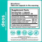 DEOS Internal Deodorant Supplement – Full Body Deodorizer for Gut Health, Skin Health, Detox & Digestion Support – Natural Odor Control Chlorophyll Pills | 30 Capsules