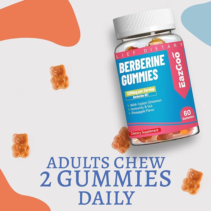Berberine Gummies with Ceylon Cinnamon,1200mg Berberine HCI Supplement for Metabolism and Energy Support, Vegan, Gelatin-Free - 60 Count