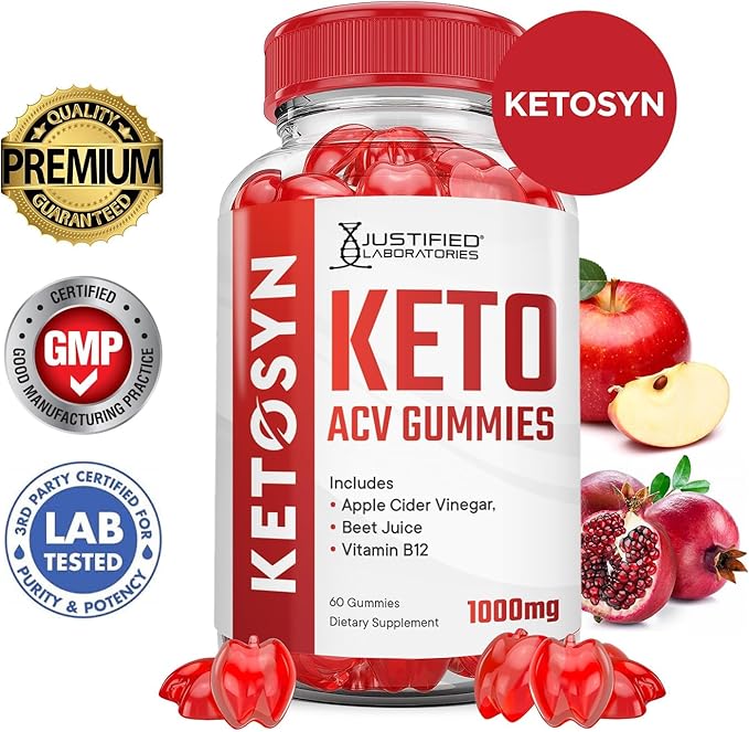 Justified Laboratories (2 Pack Ketosyn Keto ACV Gummies Advanced Formula 1000MG Ketosyn Keto Gummies Apple Cider Vinegar Formulated with Pomegranate Beet Juice Powder B12 Vegan Non GMO 120 Gummys