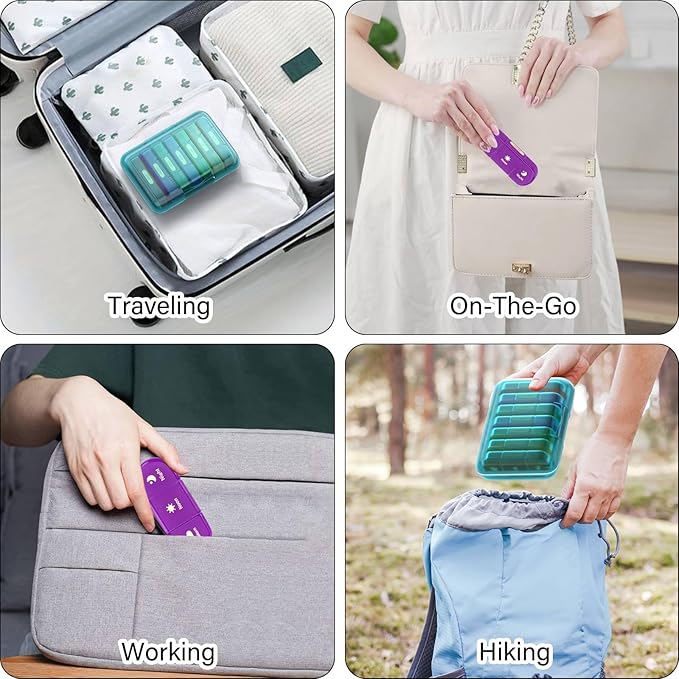 Weekly Pill Organizer 3X a Day, 7 Day Pill Box 3 Times, Portable for Travel Pill Case for Pills/Vitamin/Fish Oil/Medication/Supplements (3x7 Blue+Rainbow)