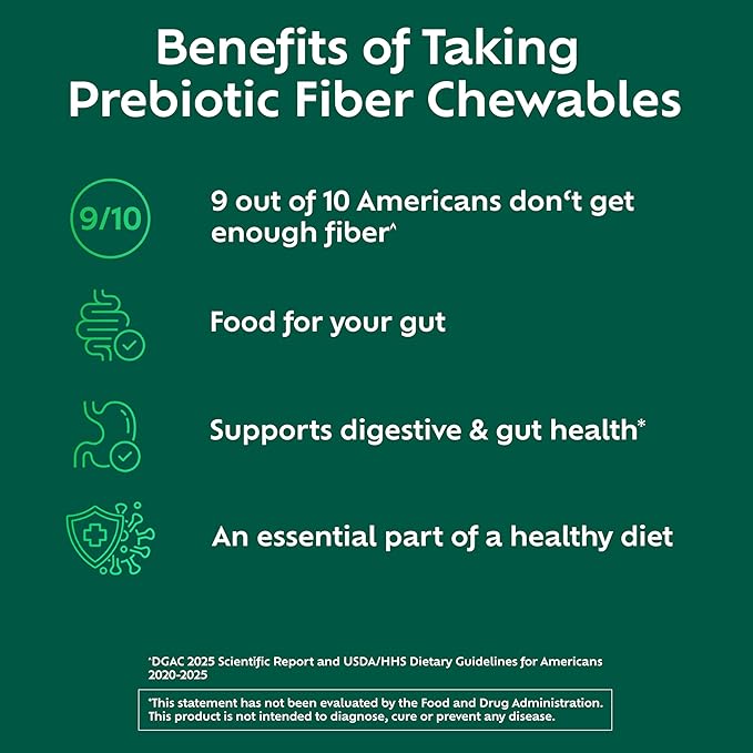 Benefiber Chewable Prebiotic GLP-1 Friendly Fiber Supplement Tablets for Digestive Health, Assorted Fruit Flavors - 100 Count