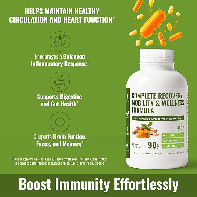 Turmeric Curcumin Supplement with Ginger, Boswellia, Bromelain & Black Pepper – High in Antioxidants – Supports Joint Health, Mobility & Recovery – Natural, Non-GMO, Third-Party Tested – 90 Capsules