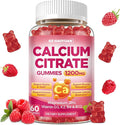 Calcium Citrate Gummies - 1200mg Calcium Gummies Supplements for Women & Men with Vitamin D3, K2, Magnesium, Zinc High Absorption for Bone, Muscle & Immune Support, Raspberry Flavor, 60 Count