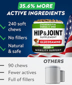 Glucosamine Treats for Dogs - Joint Supplement w/Omega-3 Fish Oil - Chondroitin, MSM - Advanced Mobility Chews - Joint Pain Relief - Hip & Joint Care - Bacon Flavor - 240 Ct - Made in USA