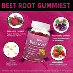 Beet Root Gummies for Blood Pressure | Sugar-Free | Beetroot Supplement with 1000 mg Beet Root, 1000 mg Grape Seed Extract & 200 mg CoQ10 | Vegan Non-GMO | Strawberry Flavor