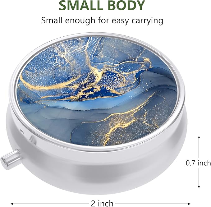 Nipichsha Pill Box, Small Pill Case for Purse & Pocket, Cute Travel Medicine Organizer, Portable Medicine Container Holder to Hold Vitamins, Medication, Fish Oil & Supplement, Dark Blue Marble