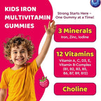 Iron Supplement Gummies for Kids, Kids Multivitamin with Iron Gummies - Zinc, Vitamin B Complex, A, C, D3, B12, Folate for Blood Builder & Energy Support, Iron Deficiency, Vegan Mixed Berry 60ct