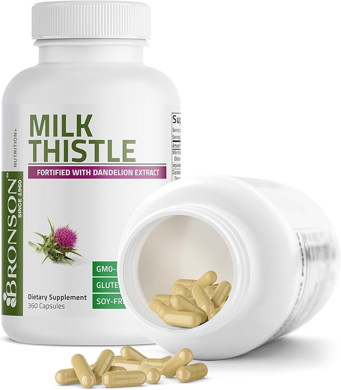 Bronson Milk Thistle Silymarin Marianum & Dandelion Extract Liver Health Support, Antioxidant Support, Detox, 360 Capsules