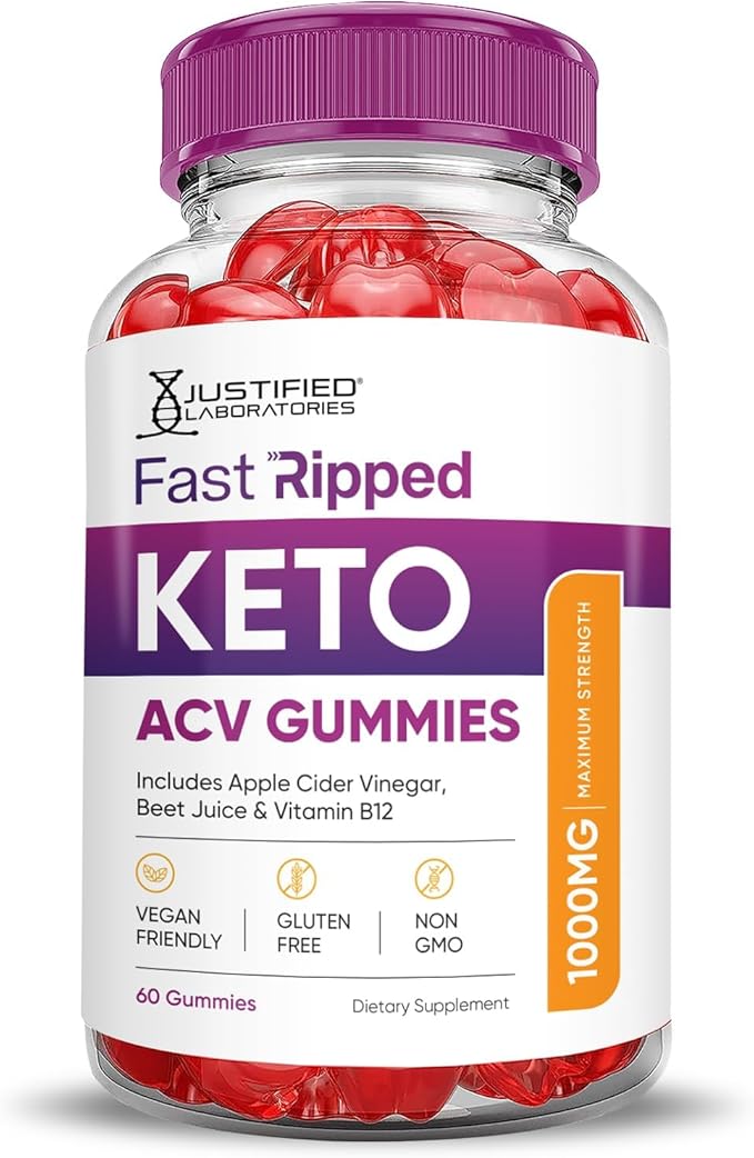 Justified Laboratories Fast Ripped Keto ACV Gummies Advanced Formula 1000MG Fast Ripped Keto Gummies Apple Cider Vinegar Formulated with Pomegranate Beet Juice Powder B12 Vegan Non GMO 60 Gummys