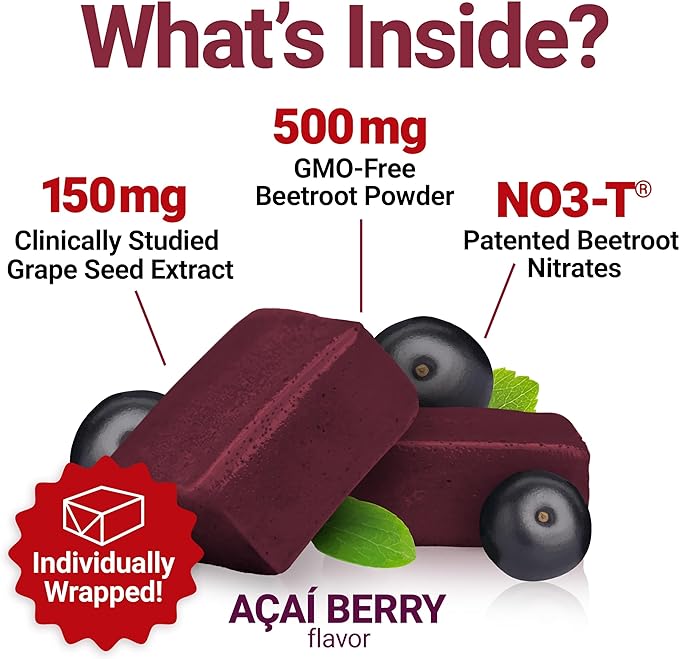 Force Factor Total Beets Blood Pressure Support Supplement with Beets Powder, Great-Tasting Chewables for Heart-Healthy Energy, and Increased Nitric Oxide, 180 Chews, 3-Pack