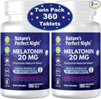 Nature's Perfect Night | Melatonin 20mg | 180 Quick Dissolve Tablets, 2-Pack | Natural Mixed Berry Flavor |High Potency | Sugar Free | Vegan | Gluten Free | 2 Count