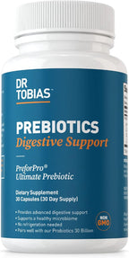 Dr. Tobias Prebiotics, Supports Digestion & Gut Health, Feed Good Probiotic Bacteria, Boost Gut Immune Function, Vegan & Non-GMO Gut Health Supplements for Men and Women, 30 Capsules, 30 Servings